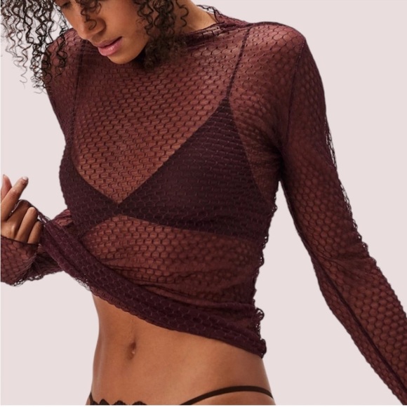 Free People Tops - Free People Burgundy Mesh Top